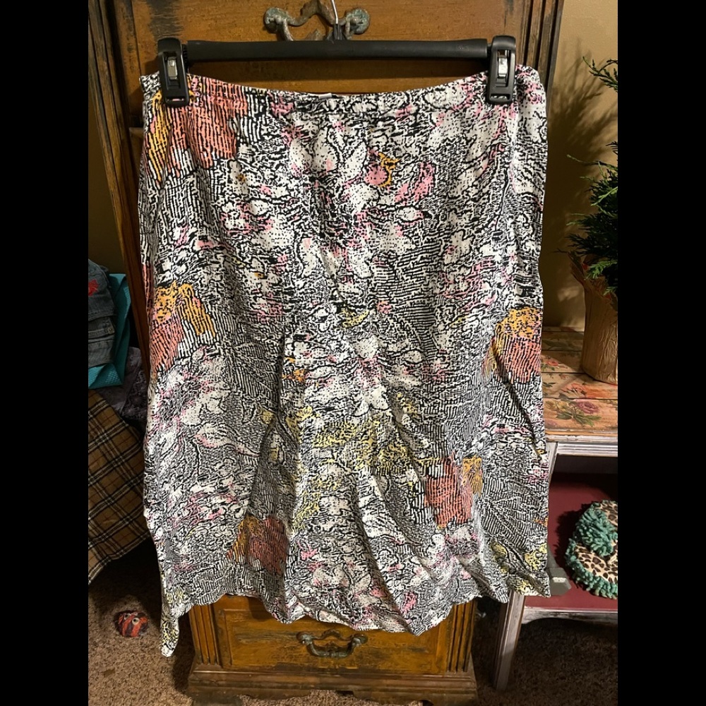JOSEPH A Sz 12 Skirt Watercolor Floral Multicolor Stretch waist